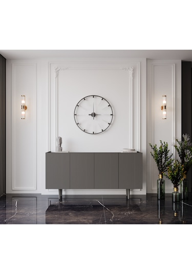 Enwood Capella Gri Mdf 4 Kapaklı Raflı 140 Lık Konsol