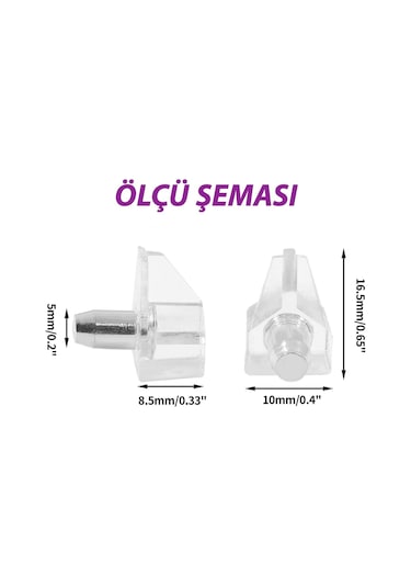 Kristal Raf Pimi Şeffaf Cam Ahşap Metal Raf Tutucu Çivisi Mobilya Dolap Pimi 100 Adet