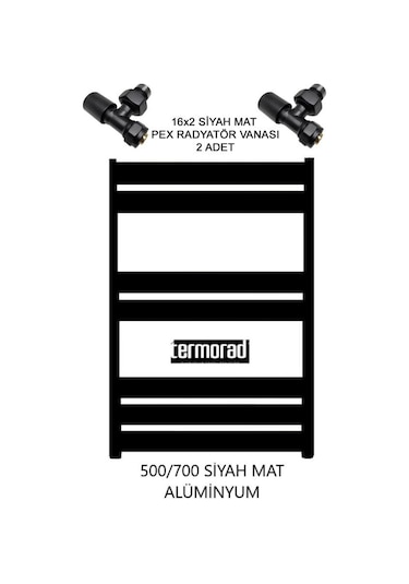 Mat Siyah Alüminyum Havlupan 50 x 70 Cm Termorad Petsa Slim +2 Adet N11.90