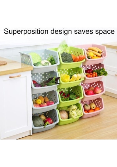 Pazly Bej Dayanıklı Depolama Organizatörü, İstiflenebilir Mutfak Ve Kiler İçin Meyve-sebze Sepeti Bej