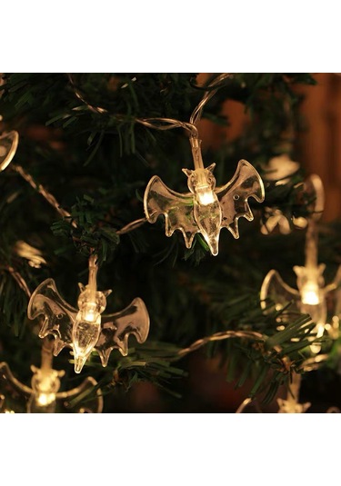 Shineyee Karanlık Halloween Dekorasyonu: 6m 40 Led Kanarya Işık, Sürekli/parıltı Modu, Bat Şekli, Pilli Pil Yok