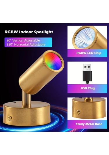 Xuweiwei 2 Paket Siyah S Rgbw Renk Degistiren Led Nokta Isiklari Uzaktan Kumandalı 16 Milyon Renk Usb Guclu Ayarlanabilir Braket Ev Dekoratif Aydinlatma Siyah-s