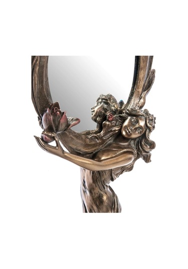 Art Nouveau Design Nilüfer Çiçekli Kadın Figürlü Masa Aynası