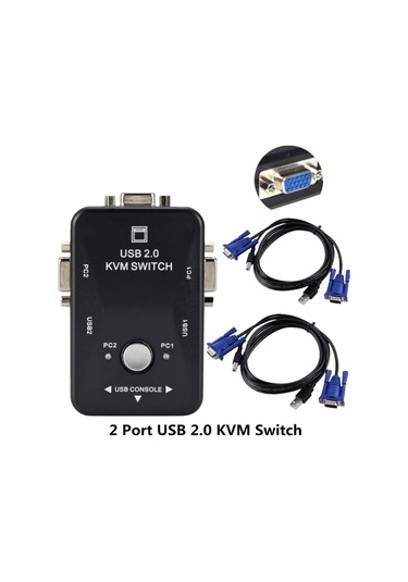 Usb 2.0 Kvm Anahtar Anahtarlayıcı 1920 1440 Vga Svga Anahtar Ayırıcı Kutu 2 Klavye Fare Monitörü Bilgisayarı İçin İki Kablolu Port Kvm Kablosu İle