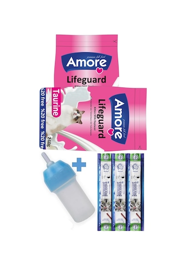 Amore Lifeguard Yavru Kedi Süt Tozu 2 x 240 G + Biberon + Ödül Sticks 3'lü