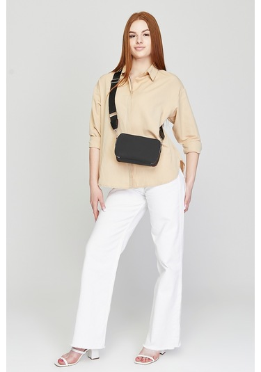 Morpelikan Bej Kabartma İki Bölmeli Kadın Omuz Çantası Antrasit