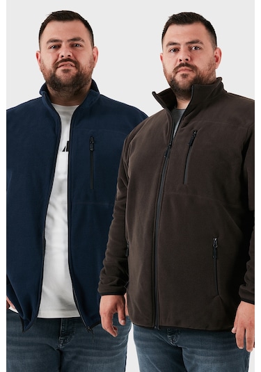 Buratti Regular Fit Dik Yaka Fermuarlı Büyük Beden 2'Li Paket Polar Erkek Hırka 5906028Bs2 Antrasit-Lacivert