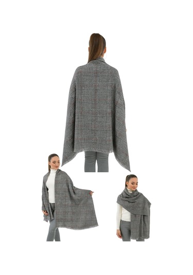 1 Adet Kadın Büyük Bedene Uygun Yumuşak Dokulu Kışlık Desenli Atkı Omuz Şalı Gri Ekose