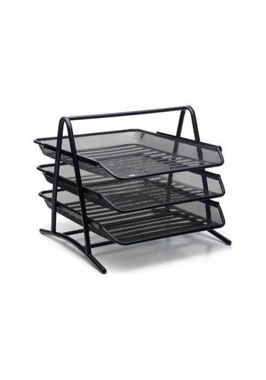 Evrak Rafı Metal Perforeli 3 Lü Siyah Metal Evrak Rafı