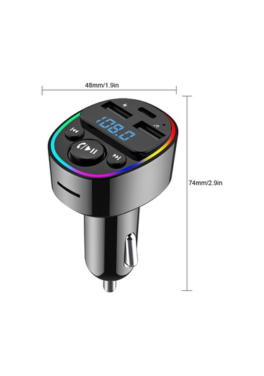 Symbee Çift Usb Portlu Bluetooth Araç Mp3 Çalar, Fm Vericili, Renkli Led Aydınlatmalı, Tf Kart Ve Usb Disk Destekli
