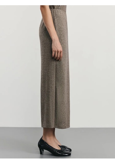 Zarına Melanjö Kumaştan Yırtmaç Detaylı Maxi Örgü Etek 465544114 Bej