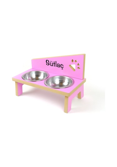 Realwood Özel İsimli Çelik Kaseli Kedi Köpek Mama Kabı Stantı 800 ML