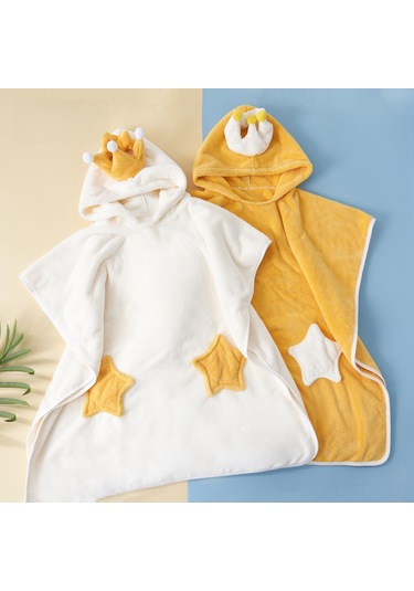 Dianziye Küçük Çocuklar İçin Kaliteli Kırmızı Mercan Yünü Büyük Banyo Kuşağı - Kalın, Suyu Çeken, Kaskılı, Krallık Kartoon Desenli Mantar Sarı, 60x120