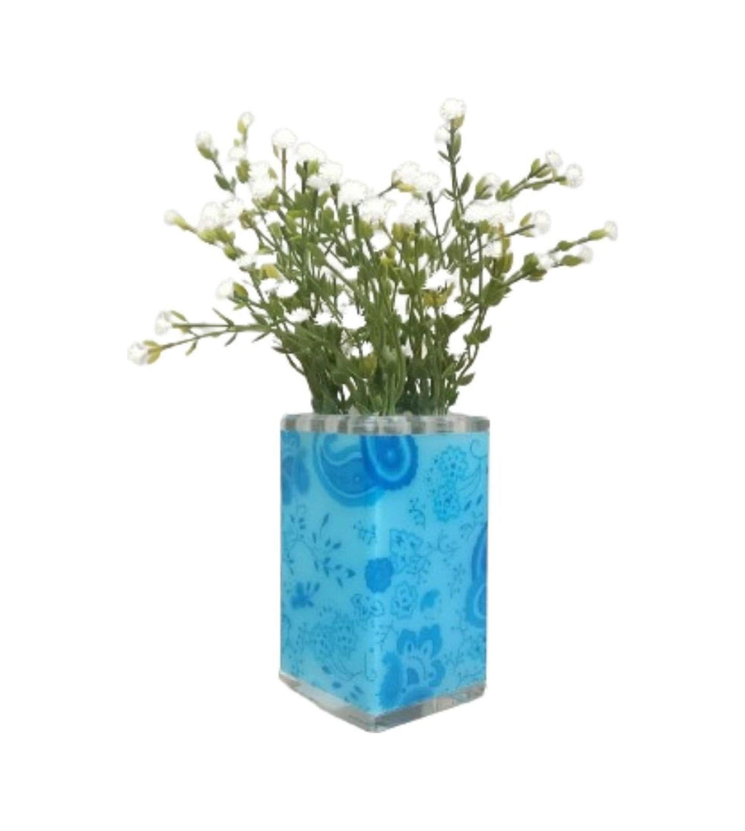 2 Adet Vazo Dahil,vazoda Çiçek,beyaz Yapay Çiçek,vazo Dekoratif Mavi 7x7x17cm Çok Renkli