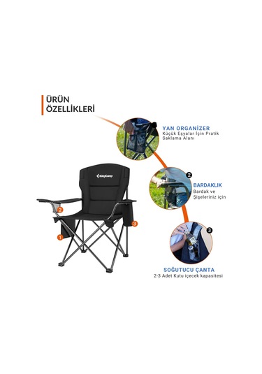 Kingcamp Lotus Xl Cool Ice Ultra Konforlu & Takviyeli Kamp Sandalyesi Black Siyah