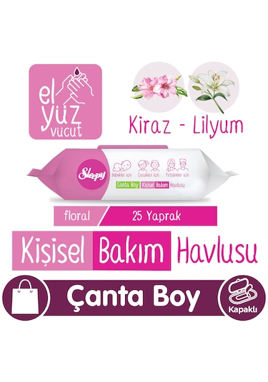 Sleepy Floral Kişisel Bakım Havlusu Çanta Boy 25 Yaprak Tekli