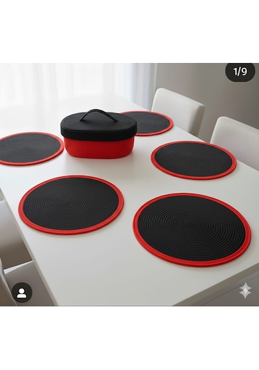 Servis Takımı Jut Ip Hası Ip Organık Ipler Tasarım Sıyah Kırmızı