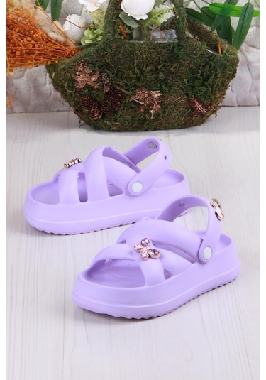 Fort Clx 6980 Plaj Deniz Havuz Terliği Hafif Rahat Esnek Kız Çocuk Terlik Mor