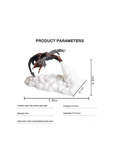 Ruicoo 3d Baskılı Usb Şarjlı Ateş Ejderha Gece Lambası - Çocuk Odası İçin Led Işık Kırmızı