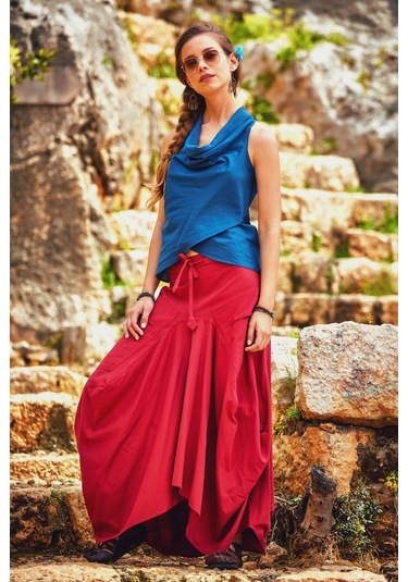 Beli Bağcıklı Cep Detaylı Şalvar Uzun Etek