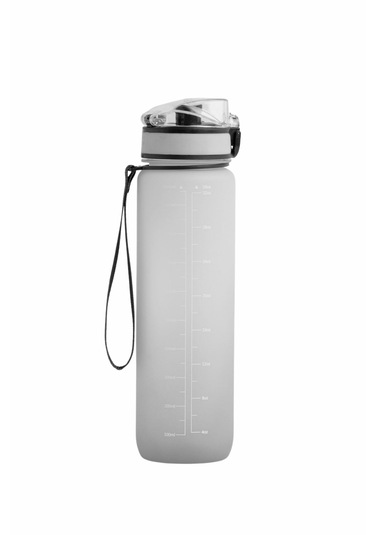 1 Litre Ölçü Göstergeli Spor Su Şişesi Gri