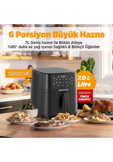 Groove Max XXL 7L 1800W WiFi Smart Airfryer Air Fryer Yağsız Sıcak Hava Fritözü Siyah