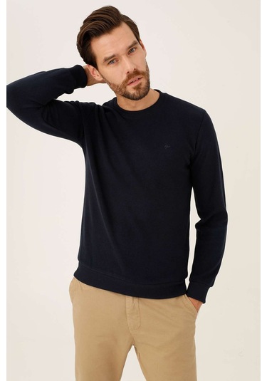 Erkek Lacivert Standart Bisiklet Yaka Triko-6880 Lacivert