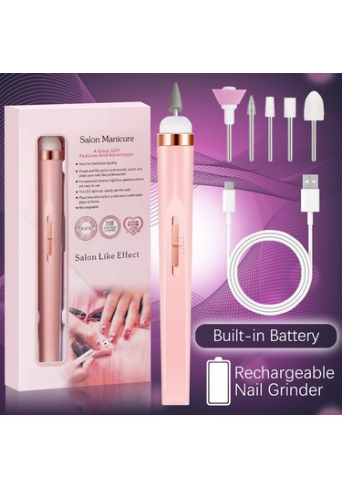 Lulaa Taşınabilir Tırnak Törpüsü Bakımı Elektrikli Tırnak Matkap 5 Ek Matkap Pink-1