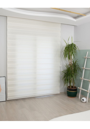 İncilifehome İcl781 Mikro Pliseli Zebra Stor Perde Krem Alüminyum Kasalı Krem