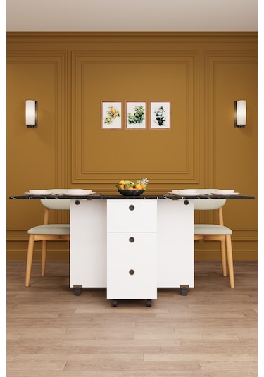 Asra Trend Katlanır Mutfak Yemek Çalışma Masası KM-30 %100 MDF Akıllı Masa Royal Mermer