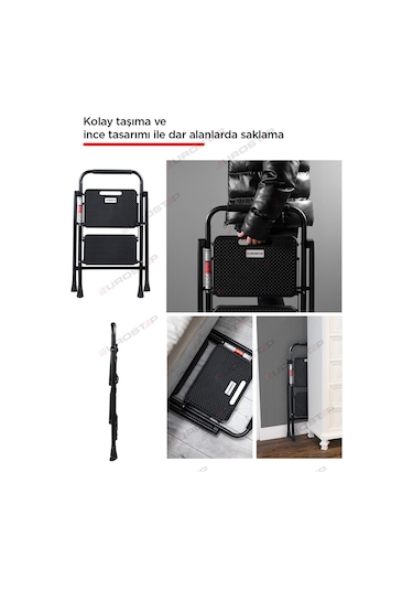 2 Basamak Siyah Merdiven Geniş Basamaklı EUROTOWER