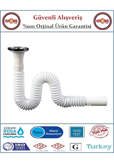 Lavabo Gider Sifonu Körüklü - Uzun Beyaz