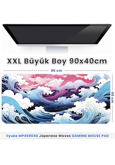 İlyuka Mousepad 90x40cm Büyük Boy Xxl Mp459040 Japanese Waves