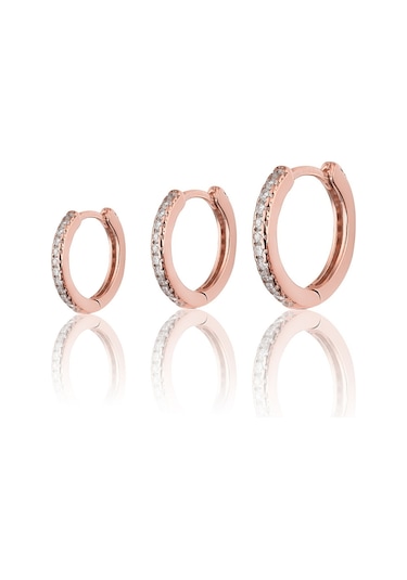 Zanaatsilver 925 Ayar Gümüş Rose Kaplama 3'li Kombin Halka Küpe