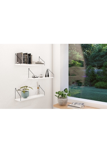 Roomiehome Duvar Rafı Kitaplık Mutfak Banyo Yaşam Alanı 3 Lü Set 15X55 Cm