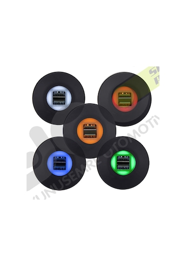 Çift Usb Işıklı Araç Şarj Soketi 12-24V 4.2A Mavi