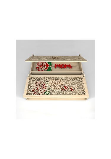 Moveevo Annem Günü Ahşap Gül Tahta Figürlü Hediye Kutusu, Doğum Günü Dekoratif Özel Günler Hediyesi 20 10 2.3cm, 180g