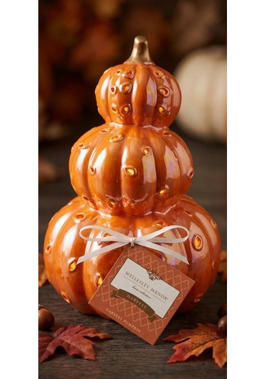 Wellesley Manor Harvest Pumpkin Kokulu Dekoratif El Boyama Seramik Balkabağı .
