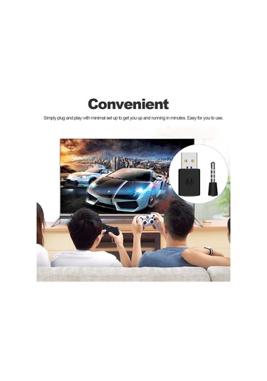 Jeehugo Ps4 İçin Bluetooth 4.0 Usb Alıcı - Kablosuz Mikrofonlu Oyuncu Kulaklığı Adaptörü, Siyah, 10m Erişim Mesafesi, Hızlı Kurulum