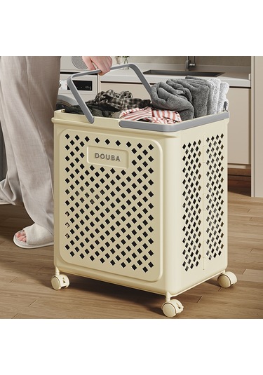 Beyaz Orta Boy Kirli Çamaşır Sepeti, Tekerlekli, Katlanabilir, Büyük Kapasiteli Ve Hareket Ettirilebilir Beyaz