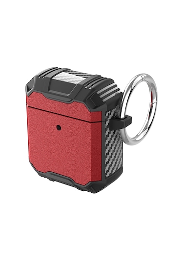 Kablosuz Kulaklık Tpu + Pc Darbeye Dayanıklı Kılıf Airpods Uyumlu 1/2 Kırmızı Siyah İçin Kancalı Kırmızı