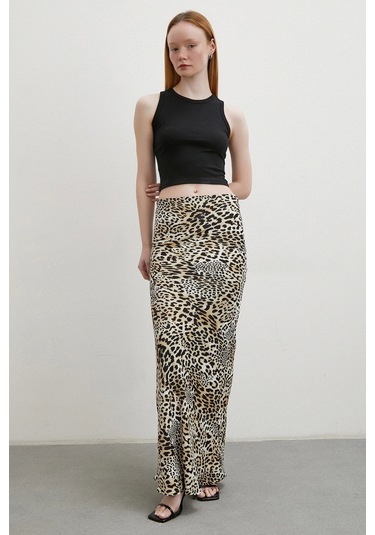 Leopar Desenli Verev Etek Ekru Ekru