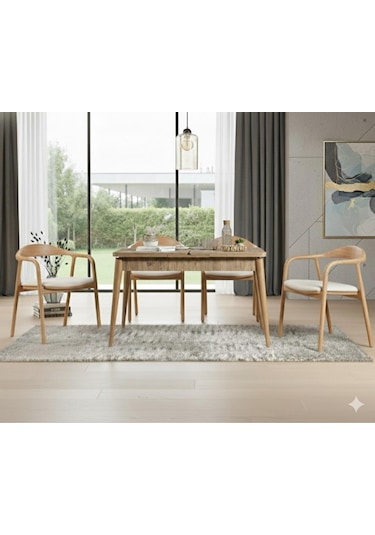Elyse 4 Kişilik Açılır Yemek Masası Takımı Modern Ve Şık Tasarım Naturel Beyaz