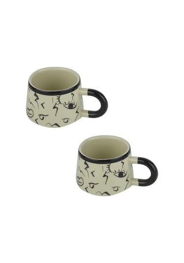Kupa Bardak Kupa Seramik Yüz Desenli 2'li Set 200 Ml