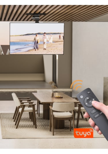 Motorlu Katlanır Tavan Tipi Tv Askı Aparatı 37"-75" Akıllı