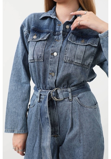 Kadın Oversize Jean Tulum Mavi 001