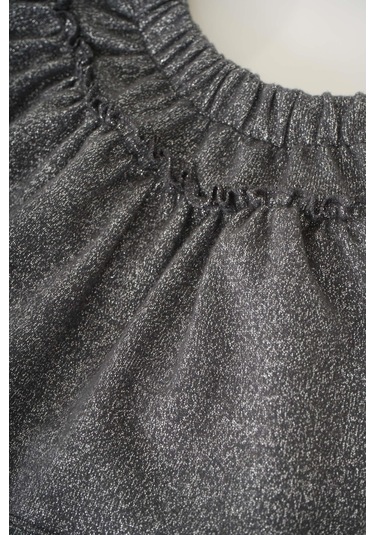 Kız Çocuk Simli Pamuk Şort Etek Gri