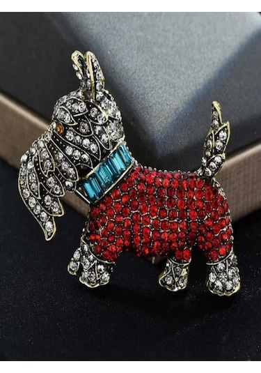 Taşlı Şirin Terrier Köpek Broşu Çok Renkli