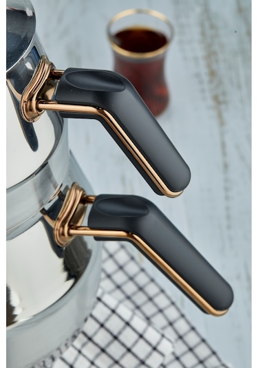 Everest 18/10 Paslanmaz Çelik Jumno Boy Çaydanlık 2 L Demlik 3,25 L Alt Hazne Siyah