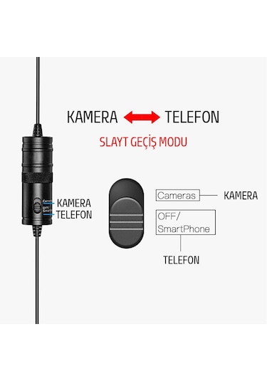 Ally 3.5 MM Universal Lavalier Kablolu Yaka Mikrofonu 6 Metre